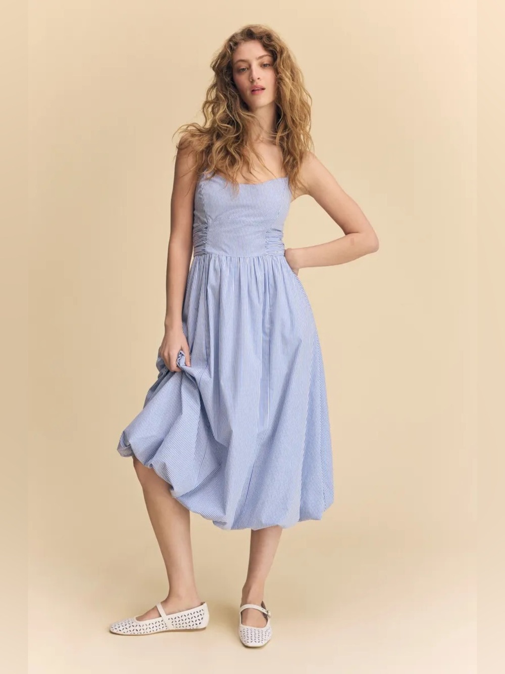 Sea New York x Rent the Runway Striped Poplin Balloon Hem Midi Dress - 6